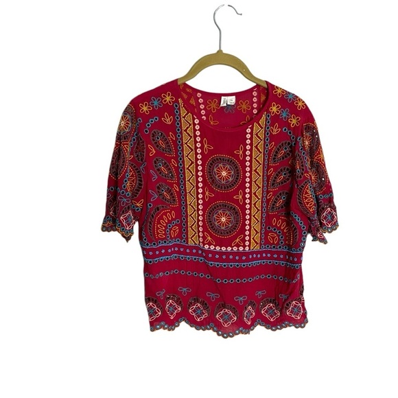 Anthropologie Tiny Red Boho Beaded Top XS - Picture 1 of 6
